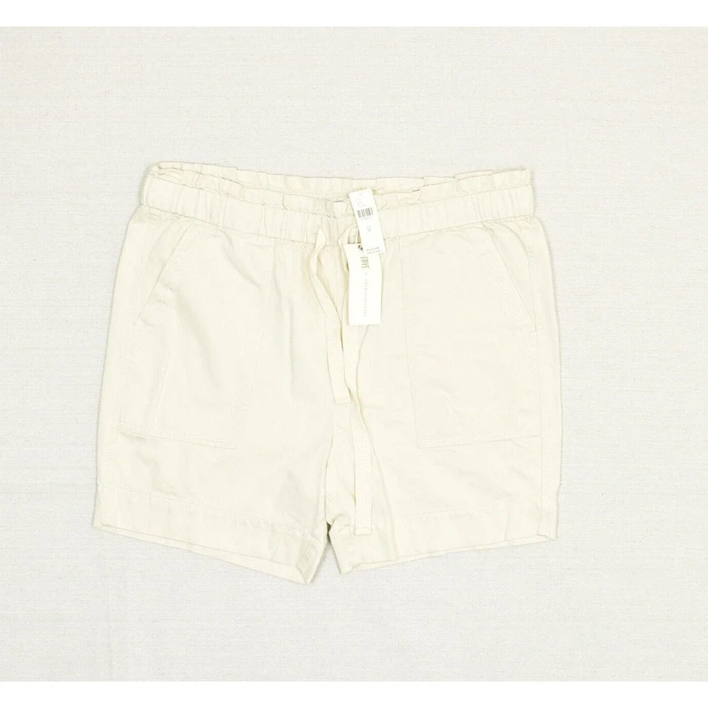 NEW Frye x Anthropologie Women Bermuda Drawstring Solid Cotton Beige Size 31 - Picture 1 of 8